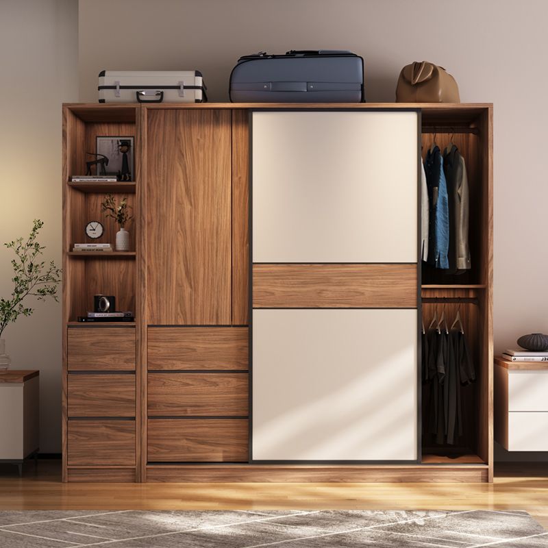 Modern Freestanding Wardrobe Brown Wood  Wardrobe Armoire with Drawers