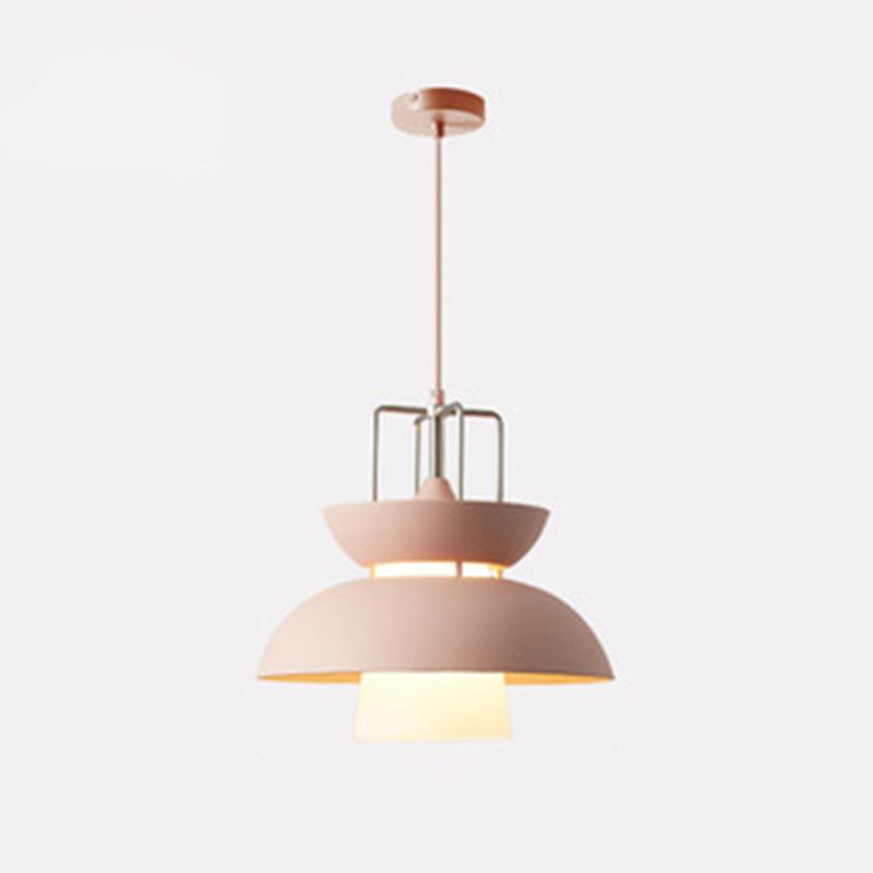 1 Light Bowl Light Pendant Macaron Aluminum Hanging Lights with Hanging Cord for Restaurant