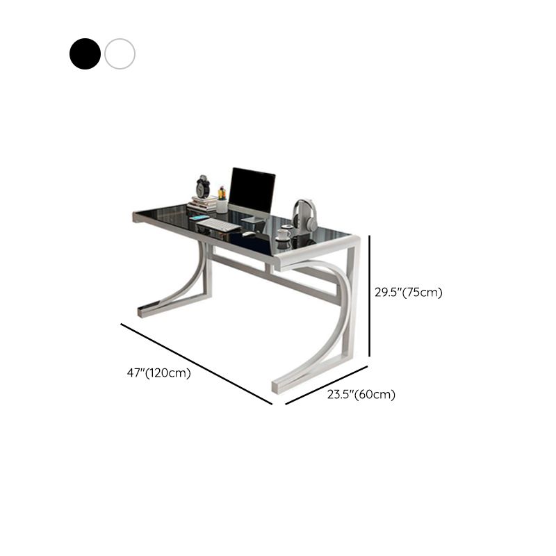 Modern Glass Office Desk Antique Finish Computer Desk with Metal Legs