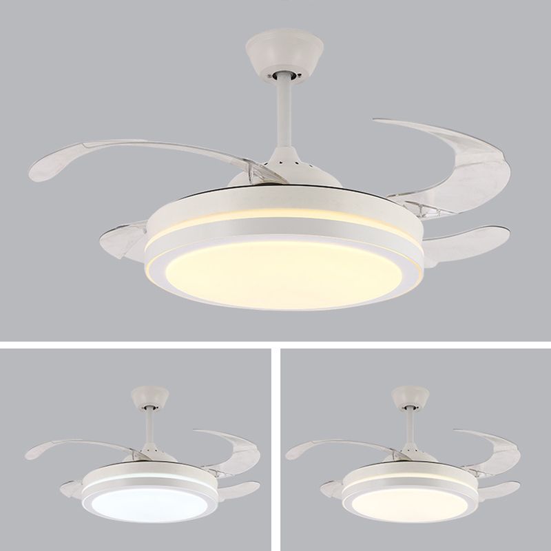 Modern Drum Ceiling Fan Light Interior LED Metal and Acrylic Fan Lighting Fixture