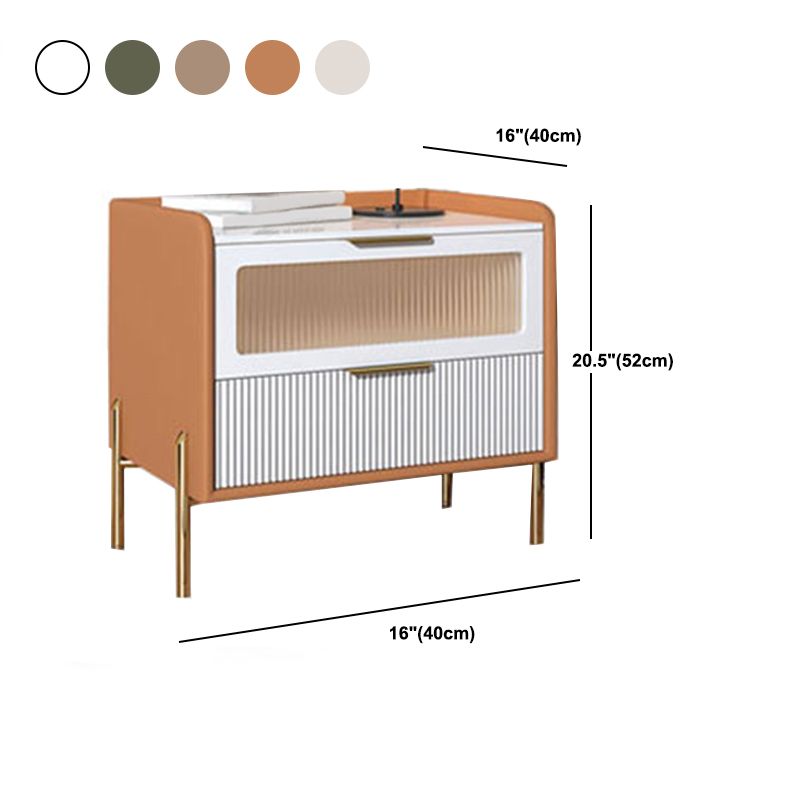 18.9"/20.5" Tall Glass/Stone Top Nightstand, Modern 1/2 - Drawer Nightstand