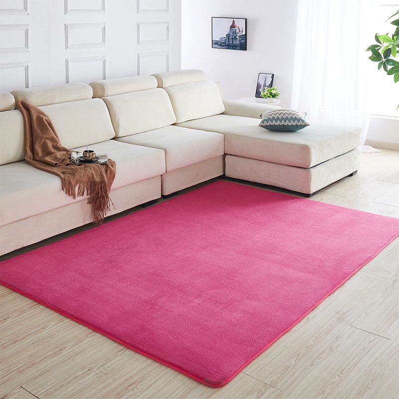 Pink Modern Carpet Solid Color Polyester Area Rug Stain Resistant Rug for Home Decor