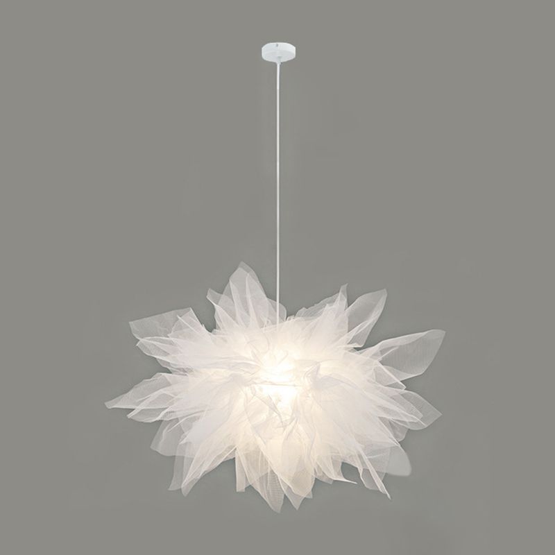 1 Light Flower Pendant Lighting Fixtures Nordic Style Fabric Hanging Ceiling Light for Bedroom