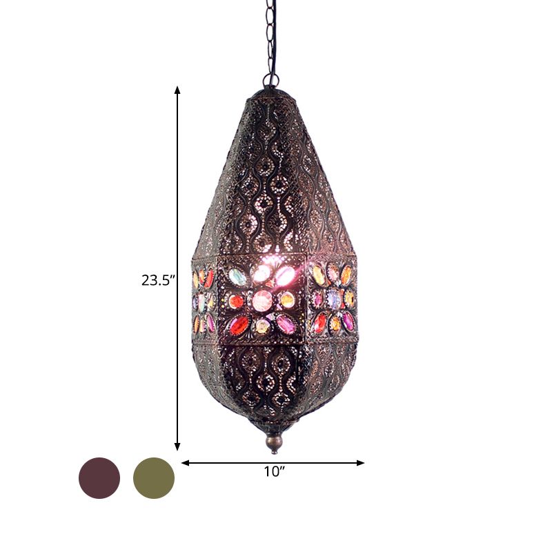 1 Lampada a ciondolo in metallo Antique Antique Purple/Green Droplet Restaurant Suspension