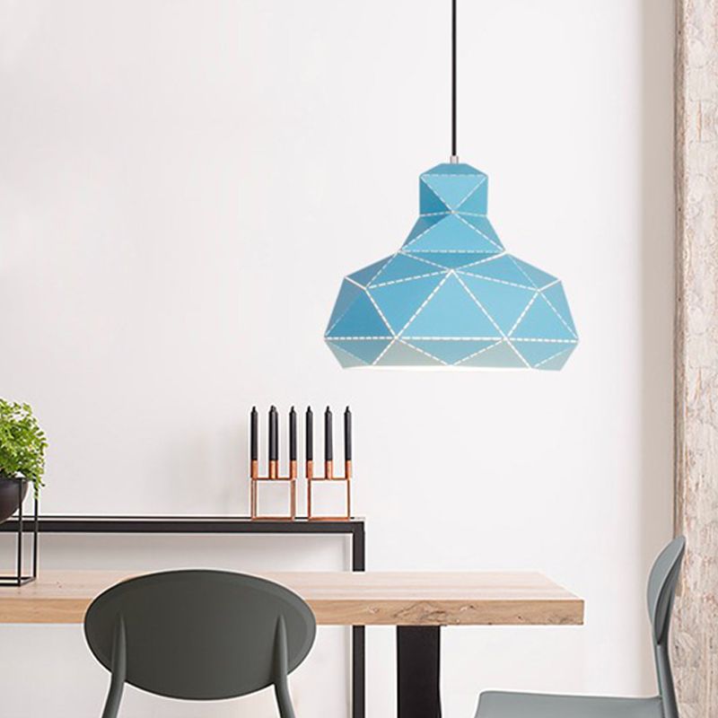 Hat Ceiling Lighting Contemporary Metal 1 Head White/Pink/Blue Suspension Pendant Light, 12"/15" Wide