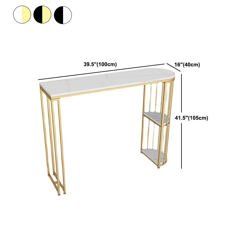 Glam Style Bar Table Stone Double pedestal Bar Wine Table with Storage