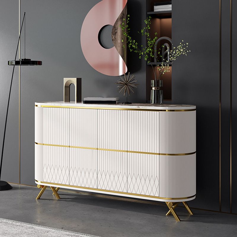 Glam Stone Top Sideboard Engineered Wood Side Board with Gold Legs