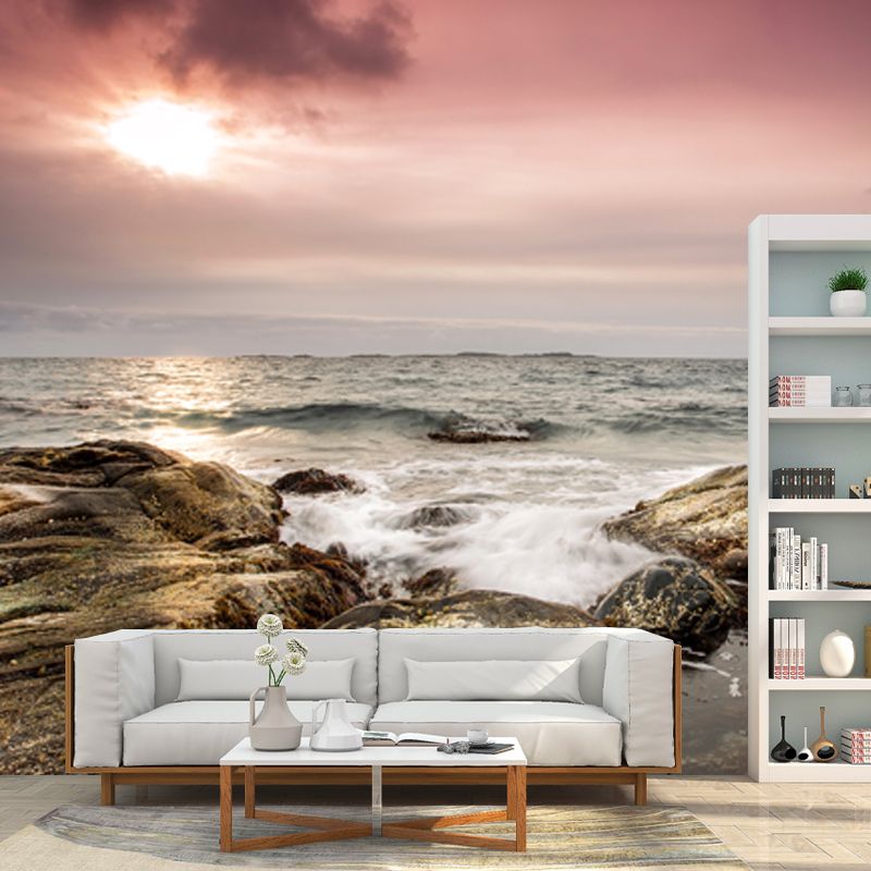 Vast Sea and Rock Mural for Living Room Seascapes Wall Covering, Custom Size Available