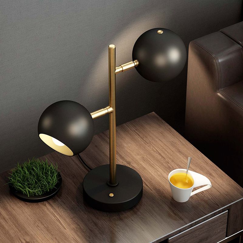 2 Lights Bedside Night Table Lamp Modern Black Finish Desk Lighting with Domed Metal Shade