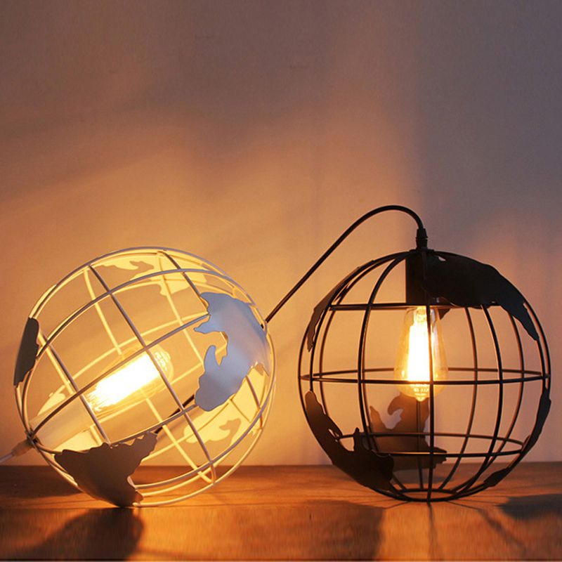 1 Light Spherical Cage Pendant Light Retro Metal Shade Restaurant Hanging Lamp