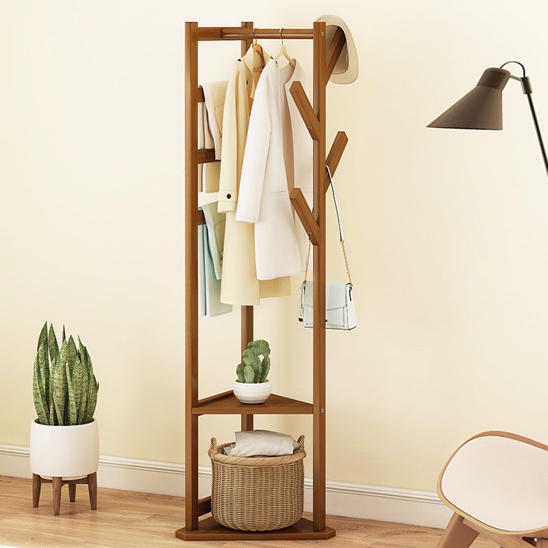 Modern Wood Entry Hall Tree Free Standing Coat Rack with 4 Hooks