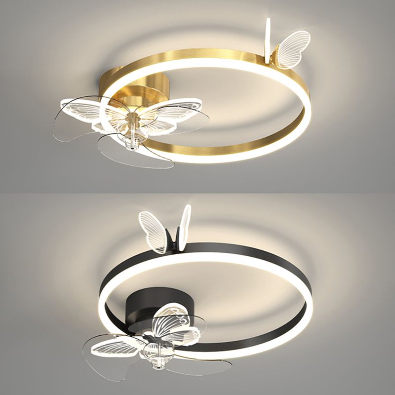 Contemporary LED Circle Fan Ceiling in Black / Gold Finish Metal Fan Lighting