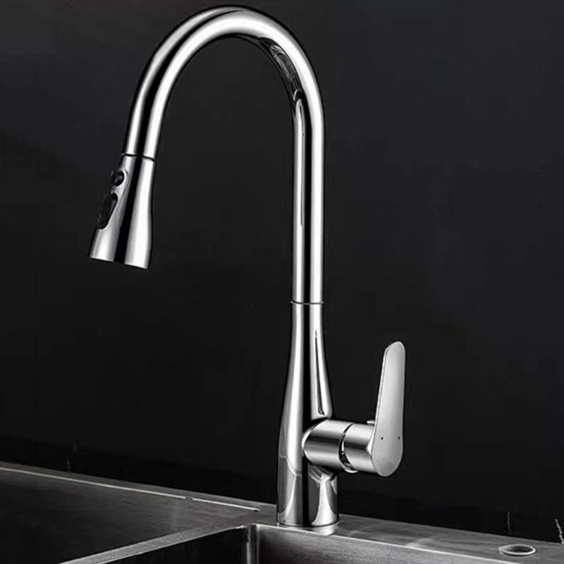 Modern Faucet 1-Handle 1-Hole Copper with Pull out Sprayer Gooseneck Faucet