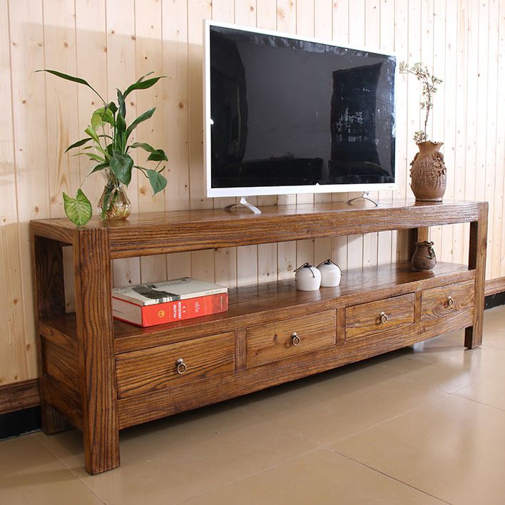 Contemporary Style TV Stand Elm Wood TV Cabinet with Drawers