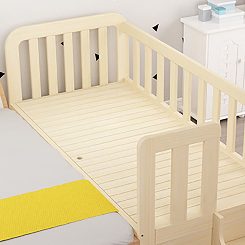 Under Crib Storage Baby Crib with 3 Guardrails Pine Nursery Bed