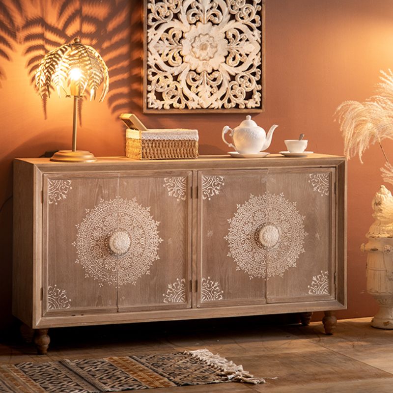 Contemporary Side Board Solid Wood Sideboard Cabinet with Doors for Dining Room