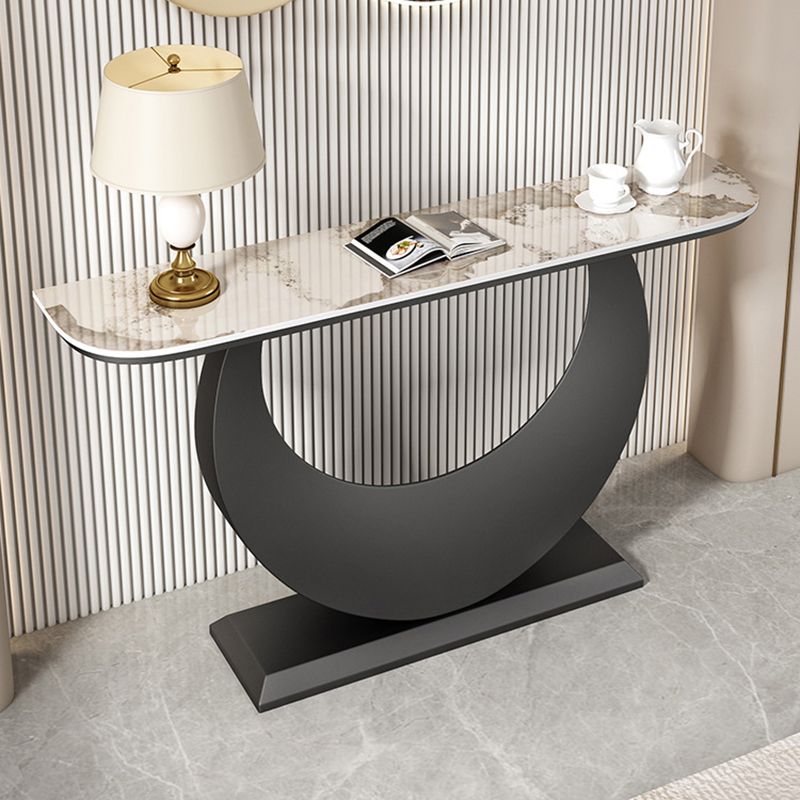 Stone Half Moon Accent Table Modern 31.5" Tall Console Table for Hall