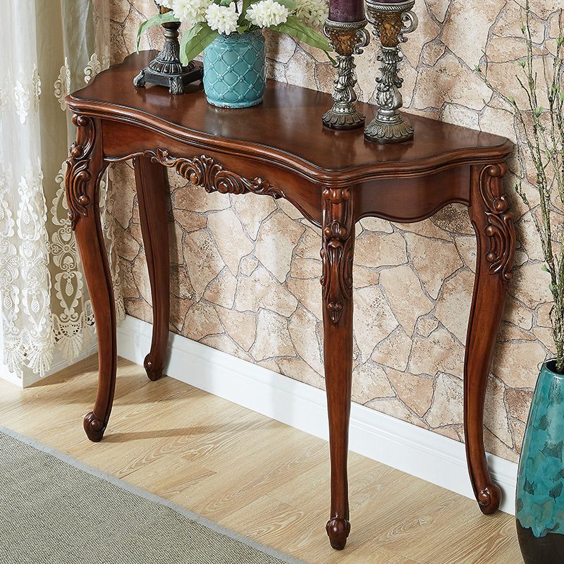 Mid-Century Modern Console Table Rubbered Wood Dark Brown 4 Legs Sofa Table