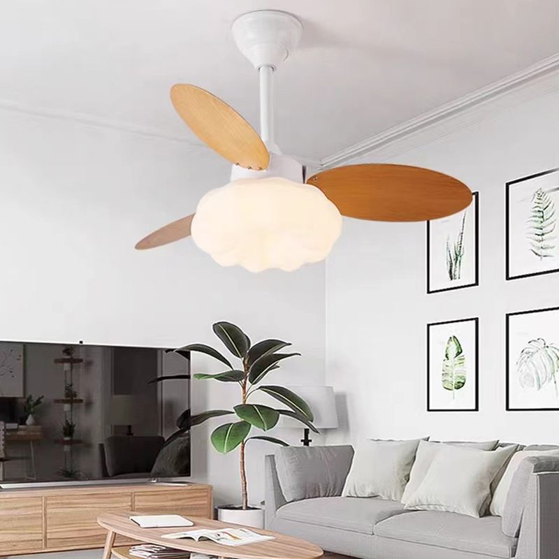 Kids Style LED Ceiling Fan in White Metal and Acrylic Ceiling Fan Fixture