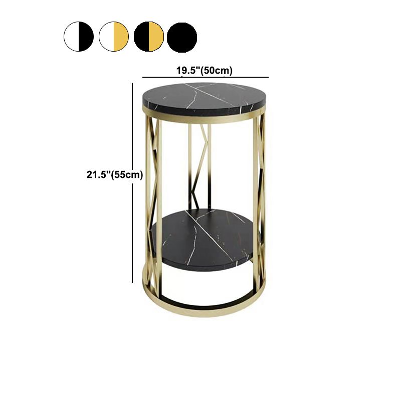 Glam Metal Night Table Open Storage 1-Shelf Round Nightstand in Black/White