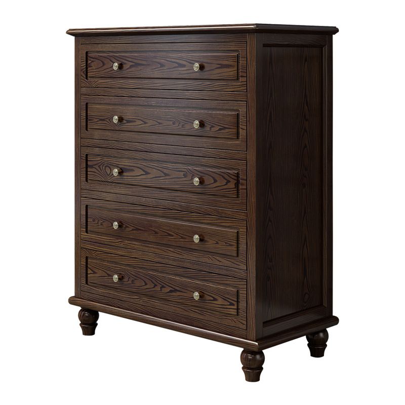 Contemporary Solid Wood Accent Chest with 5 Drawers and Wooden Legs