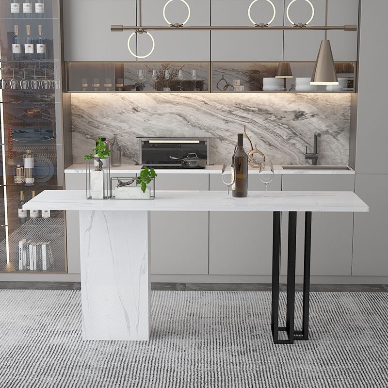 Industrial Black Steel Bar Dining Table White Stone Top Rectangle Indoor Bistro Table