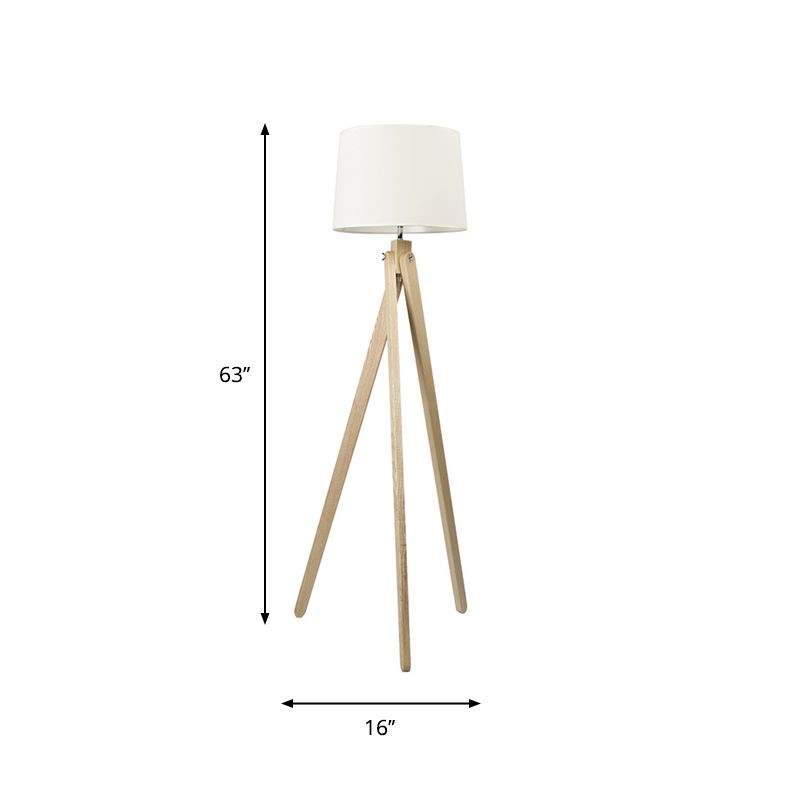 Fabric Tapered Drum Shade Floor Light Simple 1-Light Beige Tri-Leg Standing Lamp