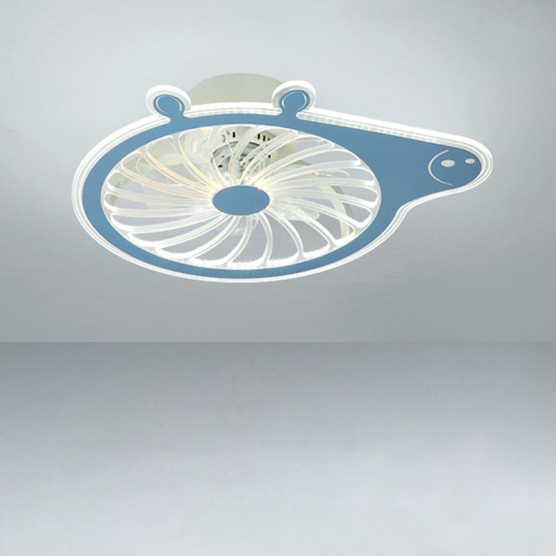 Cartoon Pig Children Room Hanging Fan Fixture Acrylic Simple LED Semi Flush Ceiling Lamp in Pink/Blue, 23.5" Long