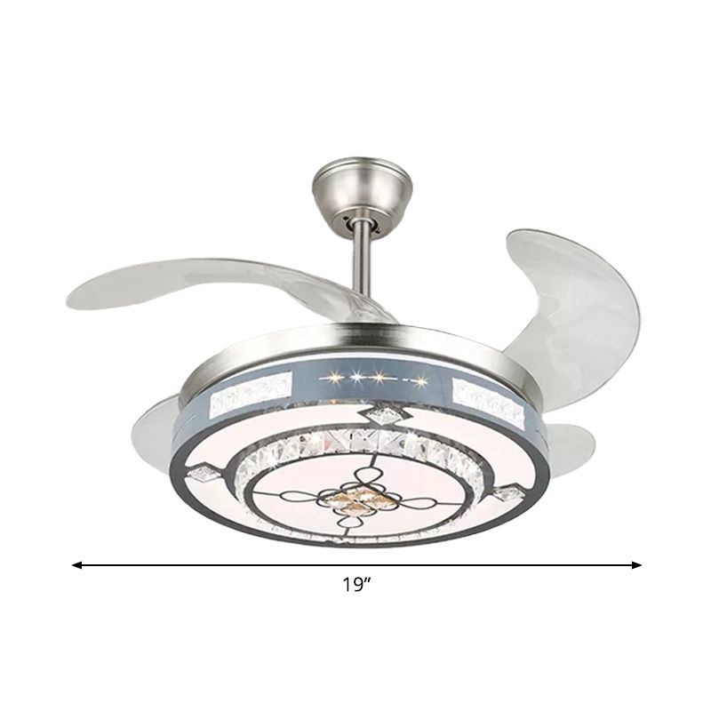 Ronde hangende ventilatorlampbeveiliging Modern Crystal 19 "Wide Led Silver Semi Flush Mount Light, 4 Blades