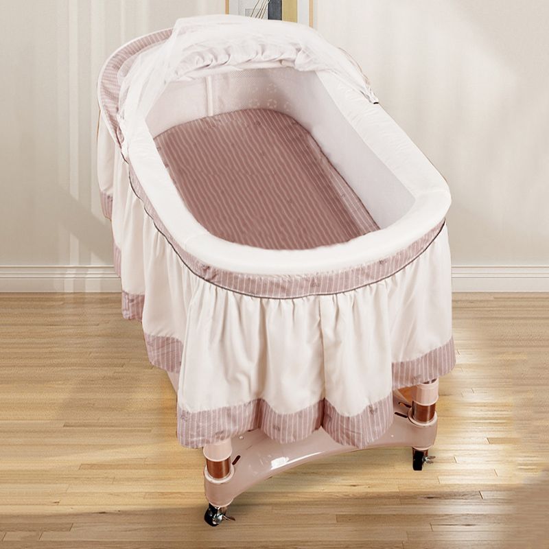 Gliding Oval Crib Cradle Solid Metal Cradle with Canopy and Stand