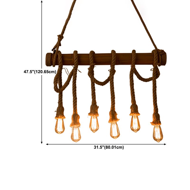 Industrial Linear Pendant Lighting Manila Rope Ceiling Pendant Light for Bar