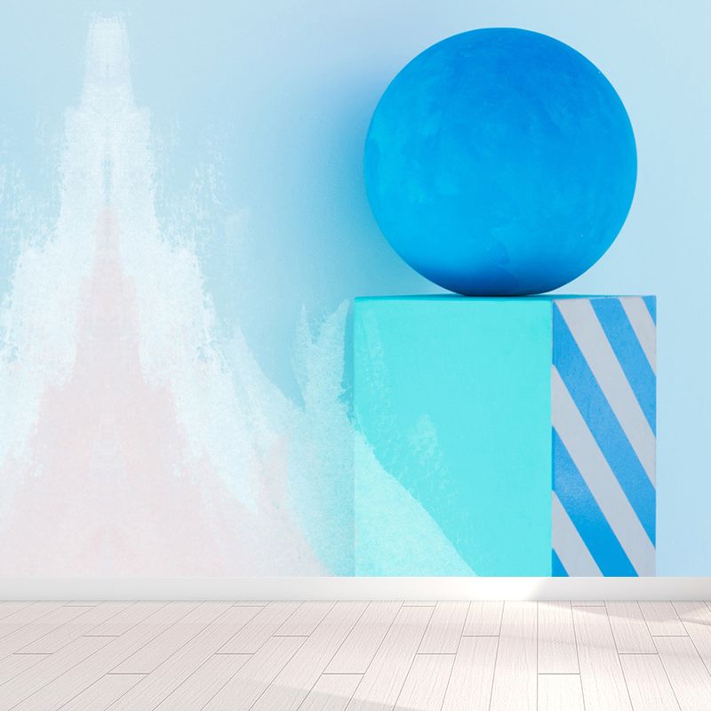 Creative Sphere and Cuboid Mural Wallpaper Blue Three-Dimensional Space Wall Covering