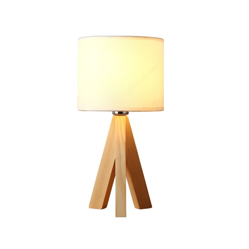 Lampe à tâche cylindrique modernisme tissu 1 ampoule blanche Lumière de lecture avec trépied en bois