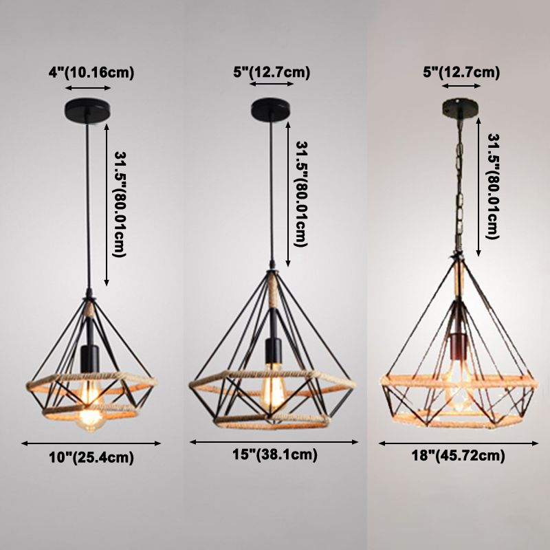 Prism Cage Rope Hanging Light Fixture 1-Light Industrial Pendant Lighting Fixtures