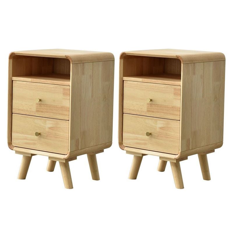 2 Drawers 1 Shelf Nightstand Modern Open Storage Night Table with Legs ,23.2" Tall