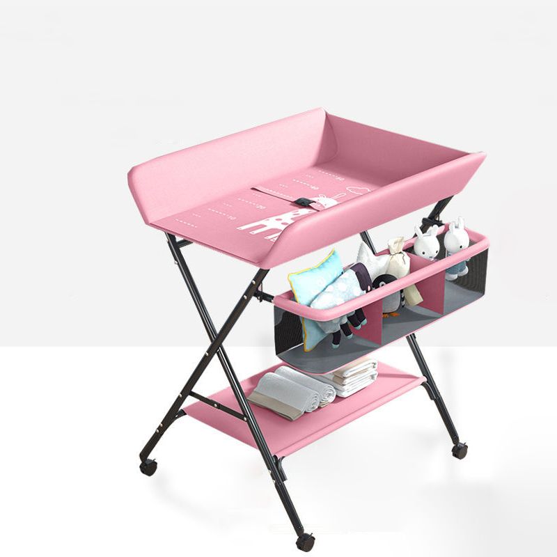 Portable Changing Table with Pad, Adjustable Height Baby Changing Table with Basket