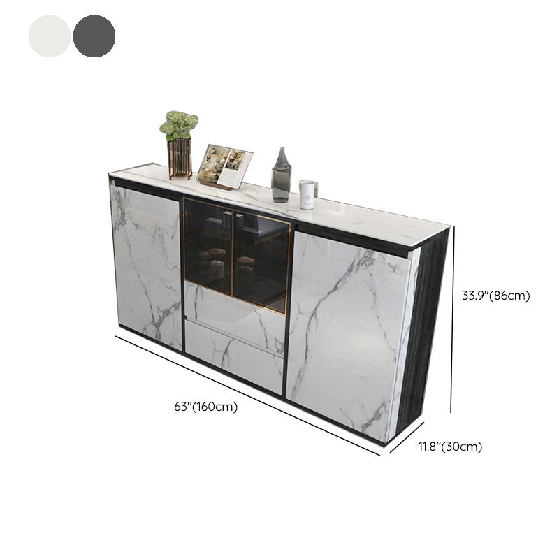 Cabinets Glam Dining Buffet 2-Drawer Glass Doors Buffet Sideboard