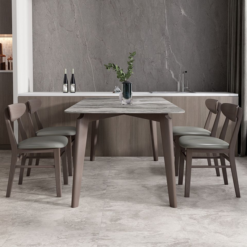 Moderner Stil Sintered Stone Esstisch mit grauem Tisch und 4 feste Holzbeine für den Heimgebrauch