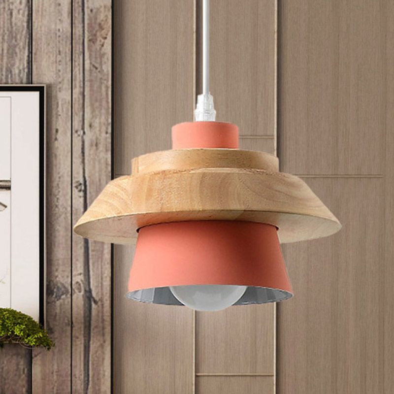 Macaron Style Fungo a sospensione Light Metal Wood 1 Light Appeding Light for Restaurant