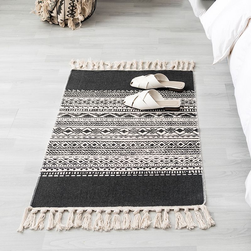 Multicolor Ethnic Print Rug Cotton Bohemian Carpet Washable Indoor Rug for Living Room