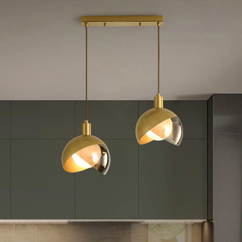 Gouden Split Globe Cluster Hanglampje Eenvoudig metallic 2/3 Lights Dining Room Down Lighting met ronde/lineaire luifel