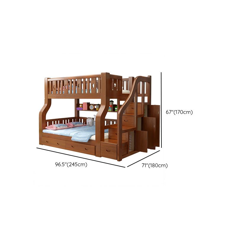 Scandinavian Brown Bunk Bed with Drawers and Shelves in Solid Wood