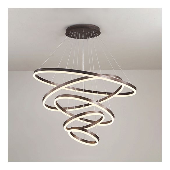 Chandelier Brun Hoop Chandelier Contemporain 1/2/3 Ring Acrylique LED Plafond Aymordage en lumière chaude / blanche