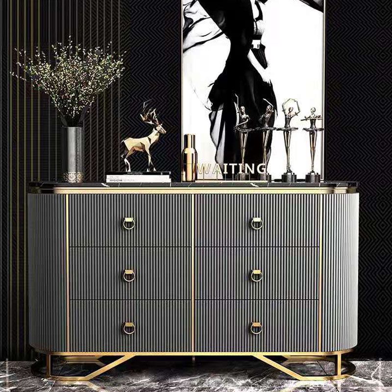 Glam Style Sideboard with 6 Drawer Buffet Table Stone Side Board for Dining Room