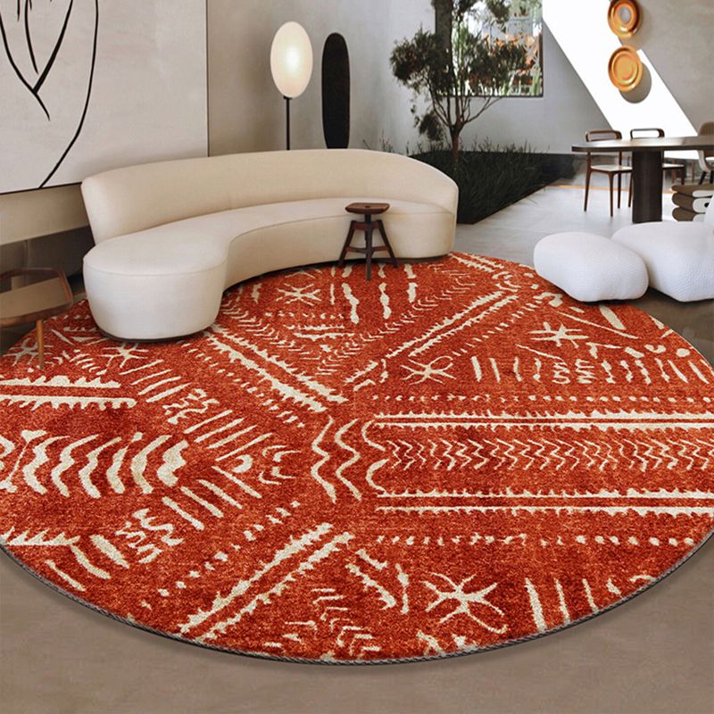 Western Geometric Rug Red Synthetic Indoor Rug Anti-Slip Backing Pet Friendly Machine Washable Carpet for Decoration