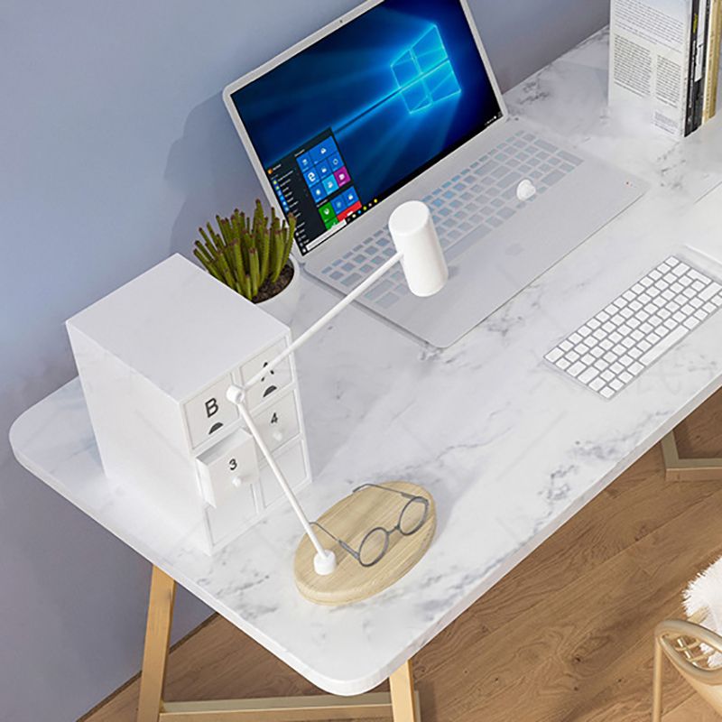 Glam Office Desk Rectangular Marble Writing Desk with Metal Legs