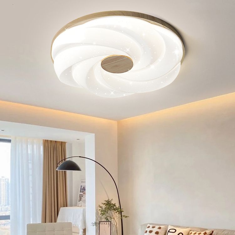 Wood Round Flush Mount Lights Contemporary Style 1 Light Flush Ceiling Light