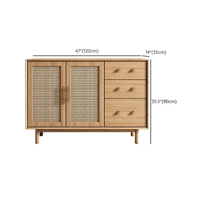 Modern 3-Drawer Sideboard Pine Solid Wood Buffet Stand with 2 Doors