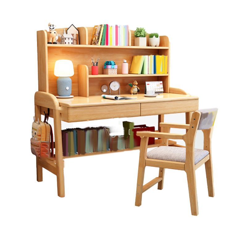 Solid Wood Kids Desk Writing Desk with Bookshelf Child Desk 23.6"W