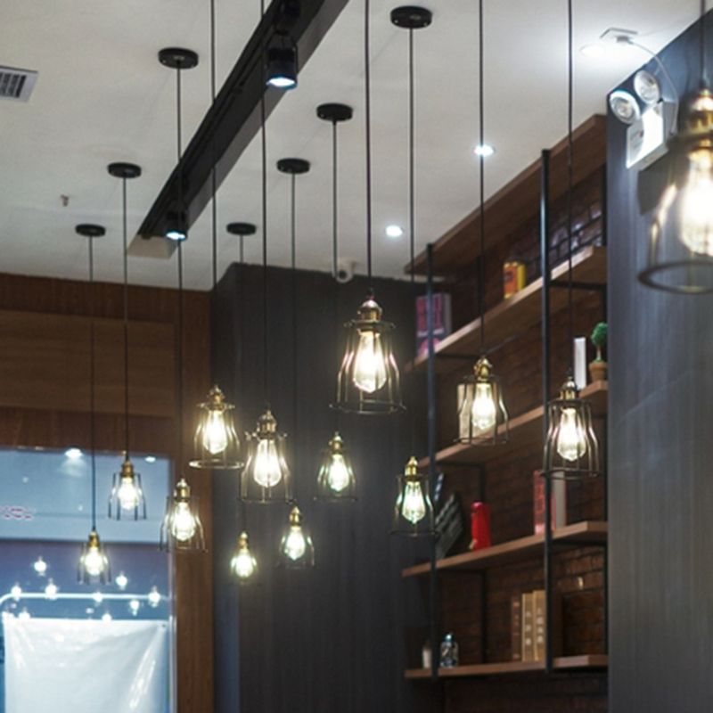 Lámpara colgante decorativa de estilo industrial retro luz negra de hierro negro luz colgante para barra de restaurantes